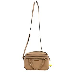 Michael Kors Jet Set East West Crossbody Bag Beige Saffiano Leather Gold Chain
